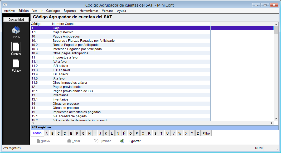 Código Agrupador de cuentas del SAT