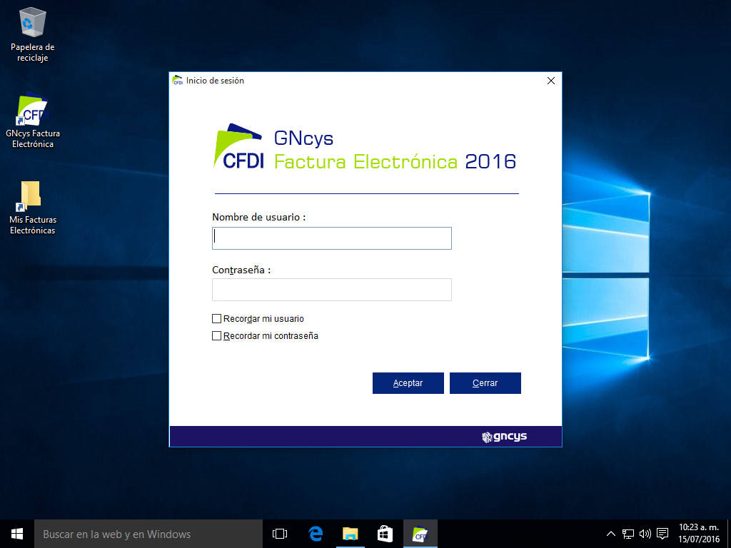 Windows 10 - GNcys Factura Electrónica (CFDI)