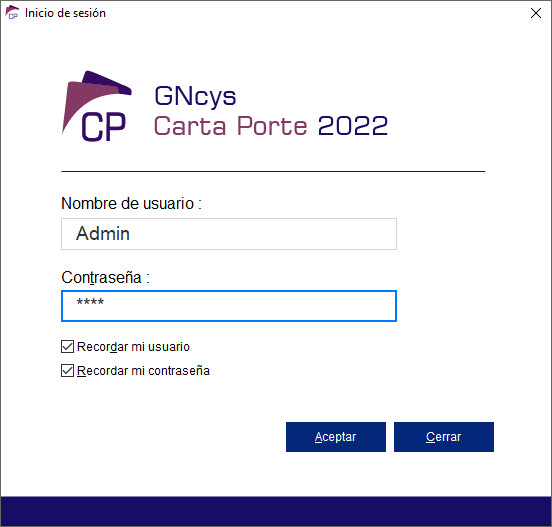 Inicio de sesión - GNcys Carta Porte (CP)