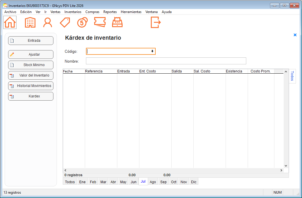 Kárdex de inventario - GNcys PDV Lite