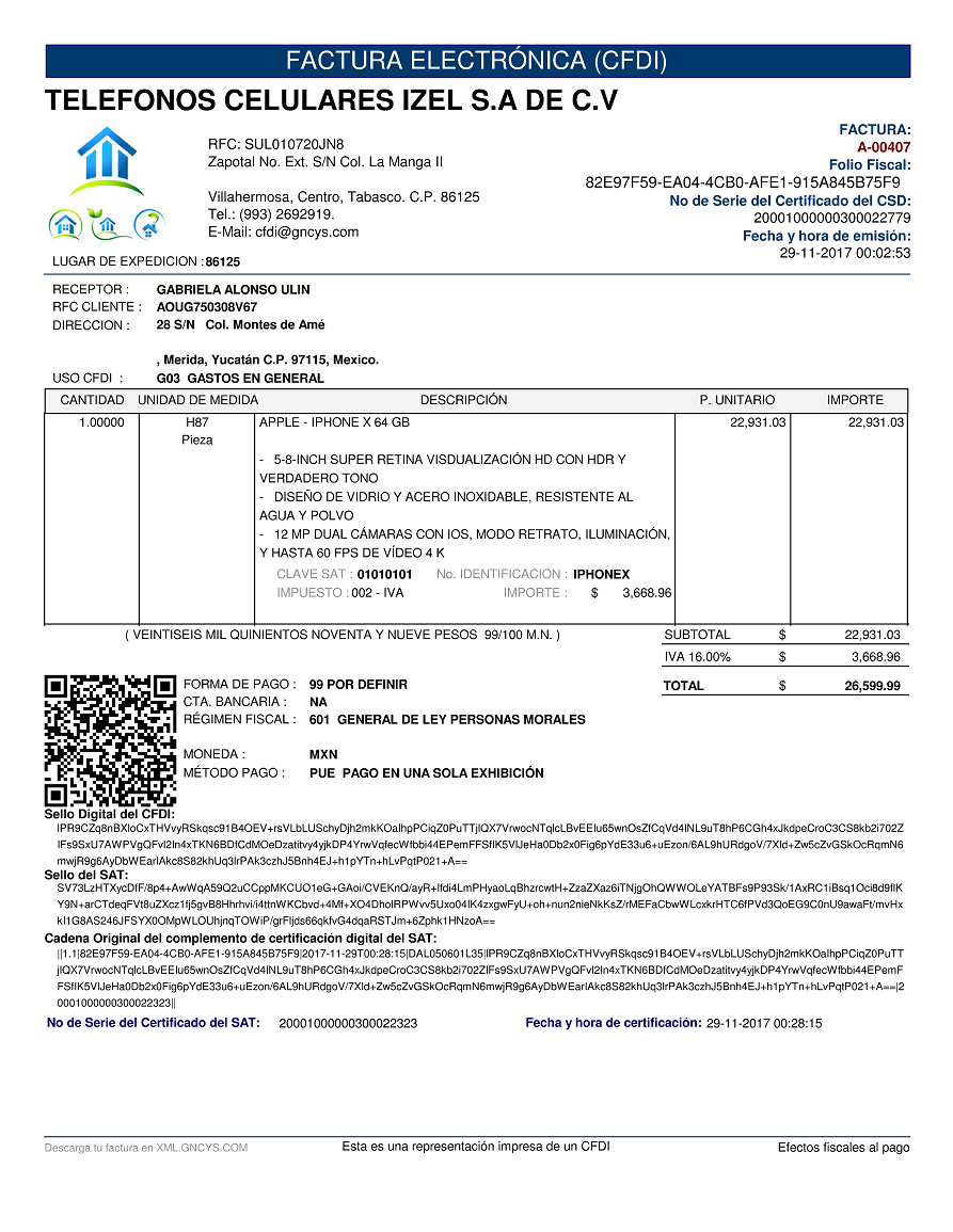 Formato - Factura Electrónica - CFDI (Anexo 20 Versión 3.3)